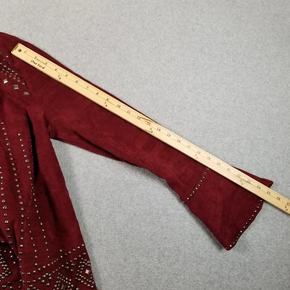 Rockin' C Jacket Women's Large L Red Studded Faux Suede Western Thunderbird Bell